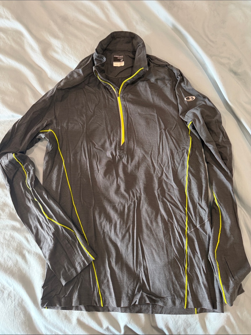 Icebreaker Men's Gray Half-Zip Pullover with Yellow Trim